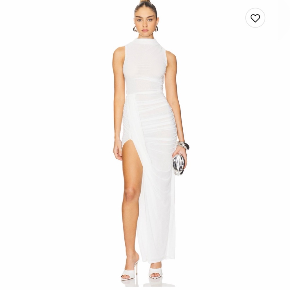 Revolve Elegant White High-Slit Maxi Dress Sheer